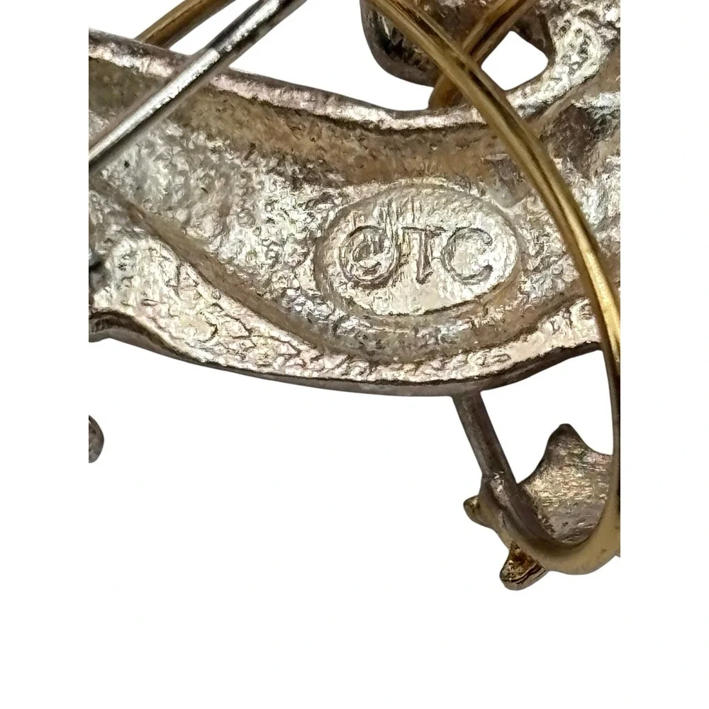 Vintage Signed Silver Tone Dachshund Dog Gold Tone Star Heart Wrap Brooch Pin